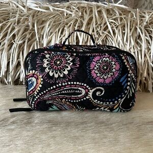 VERA BRADLEY Bandana Swirls Blush & Brush Cosmetic Case Black Pink Blue Travel